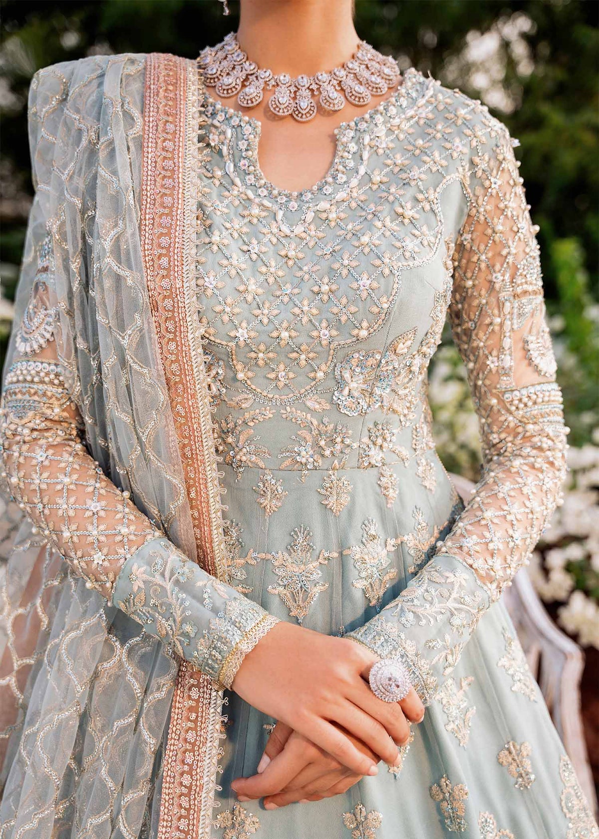 Jabeen by Akbar Aslam – Pakistani wedding guest net outfit