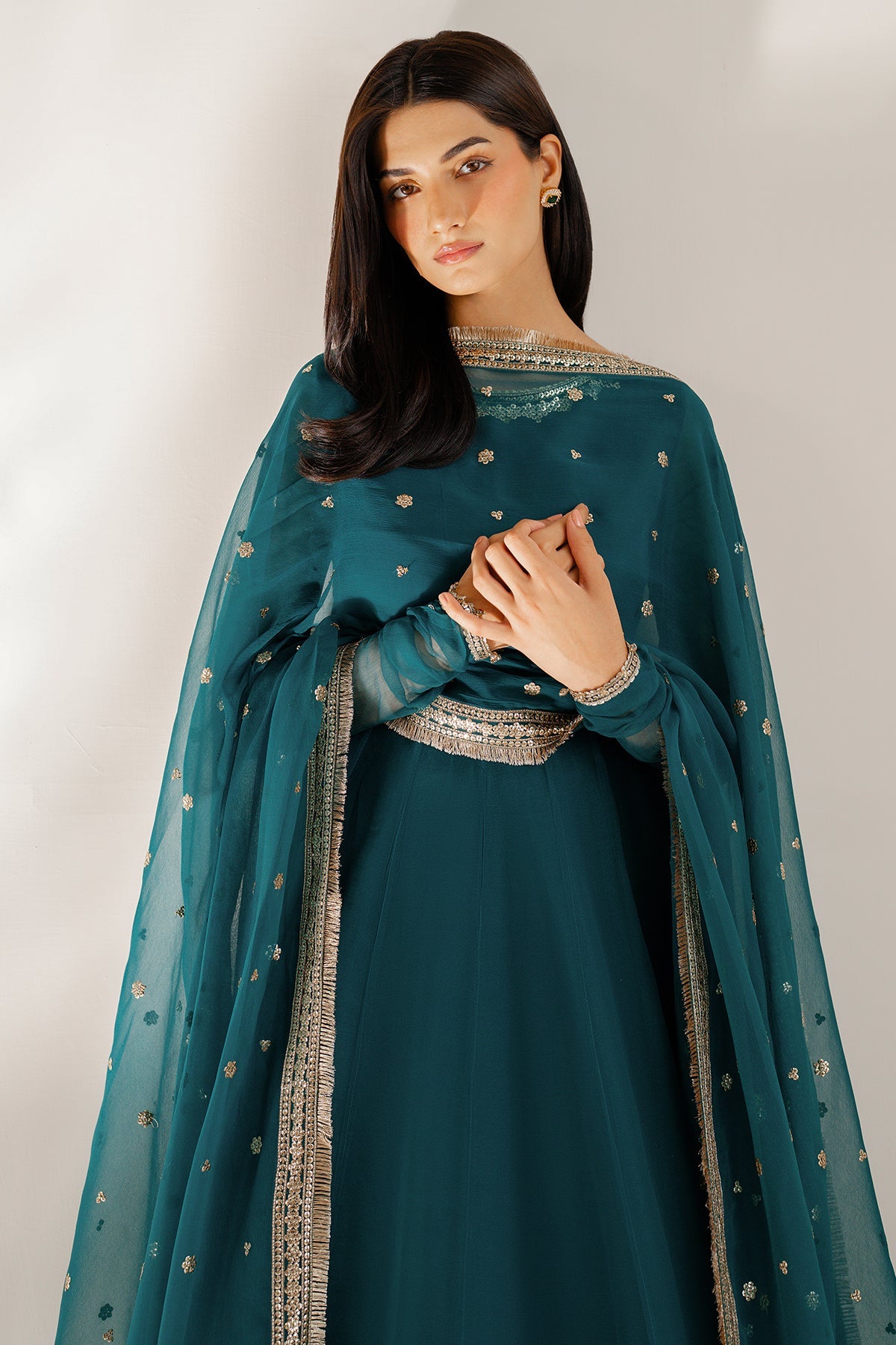 Jazmin UC-3097 three-piece chiffon formal with raw silk trouser