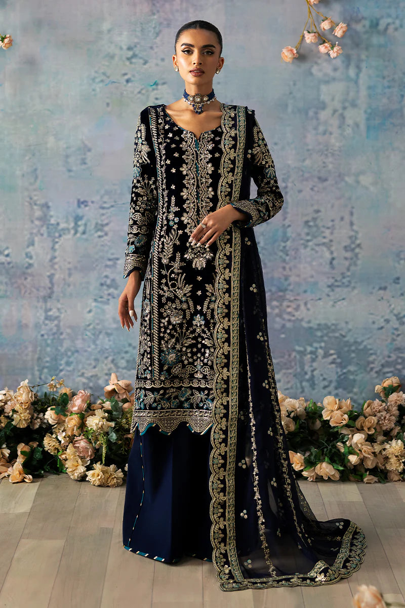 Shop GULAAL Velvet Formals AZURE at Raz Ruya! Huge discounts on luxury Pakistani designer wear. Fast delivery to UK, USA & Canada. End-of-Year & New Year Sale!