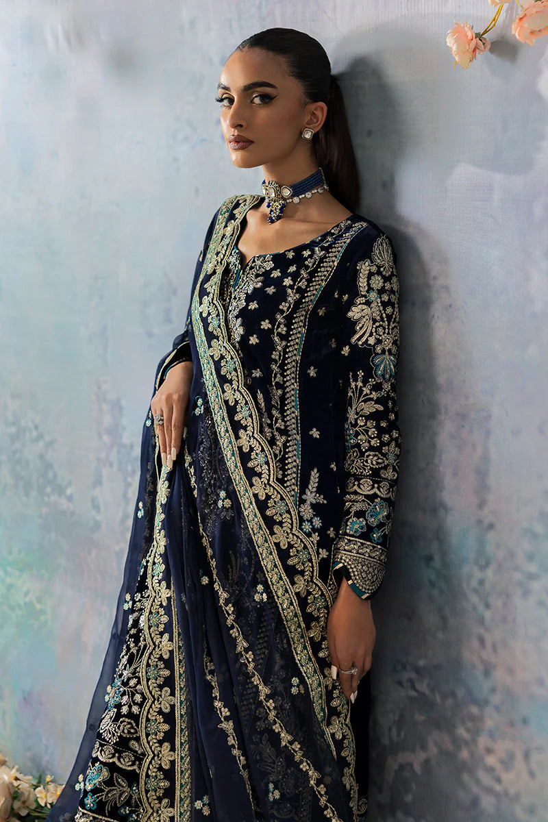 Shop GULAAL Velvet Formals AZURE at Raz Ruya! Huge discounts on luxury Pakistani designer wear. Fast delivery to UK, USA & Canada. End-of-Year & New Year Sale!