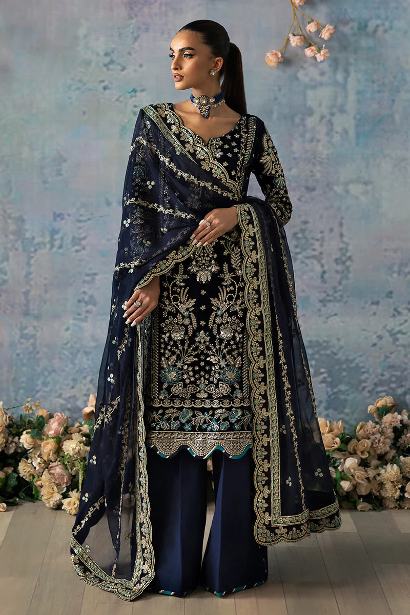 Shop GULAAL Velvet Formals AZURE at Raz Ruya! Huge discounts on luxury Pakistani designer wear. Fast delivery to UK, USA & Canada. End-of-Year & New Year Sale!