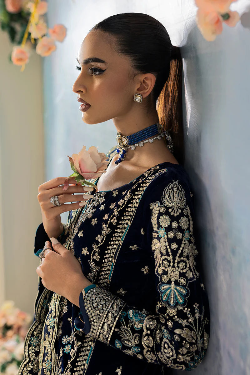 Shop GULAAL Velvet Formals AZURE at Raz Ruya! Huge discounts on luxury Pakistani designer wear. Fast delivery to UK, USA & Canada. End-of-Year & New Year Sale!