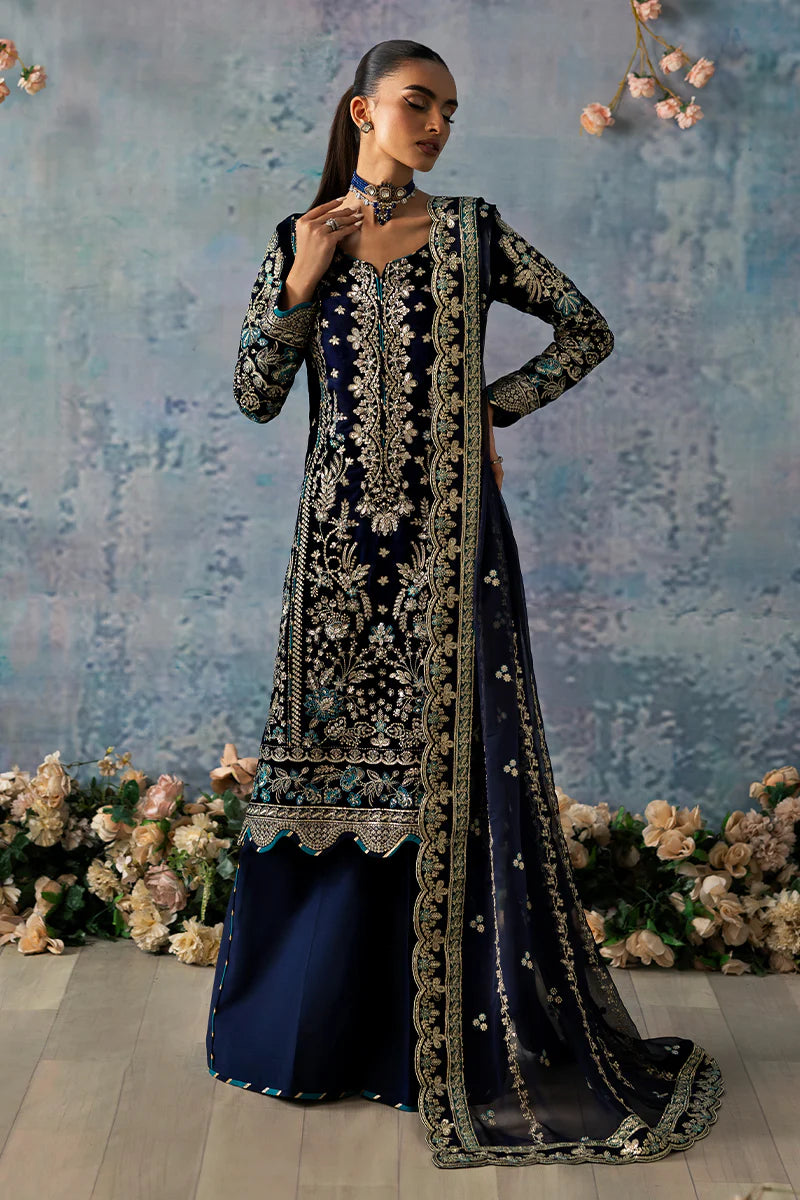 Shop GULAAL Velvet Formals AZURE at Raz Ruya! Huge discounts on luxury Pakistani designer wear. Fast delivery to UK, USA & Canada. End-of-Year & New Year Sale!