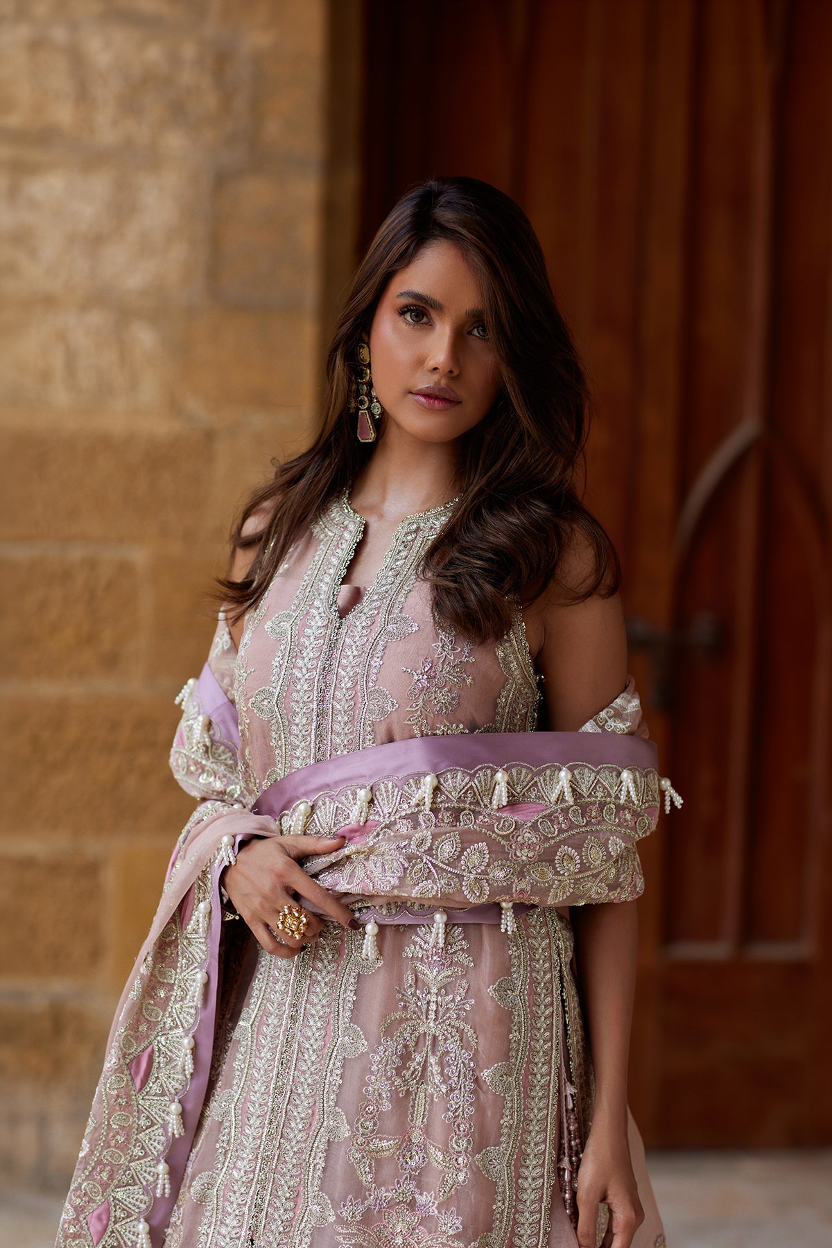 Afrozeh Dastaan-e-Noor organza dupatta pallu close-up