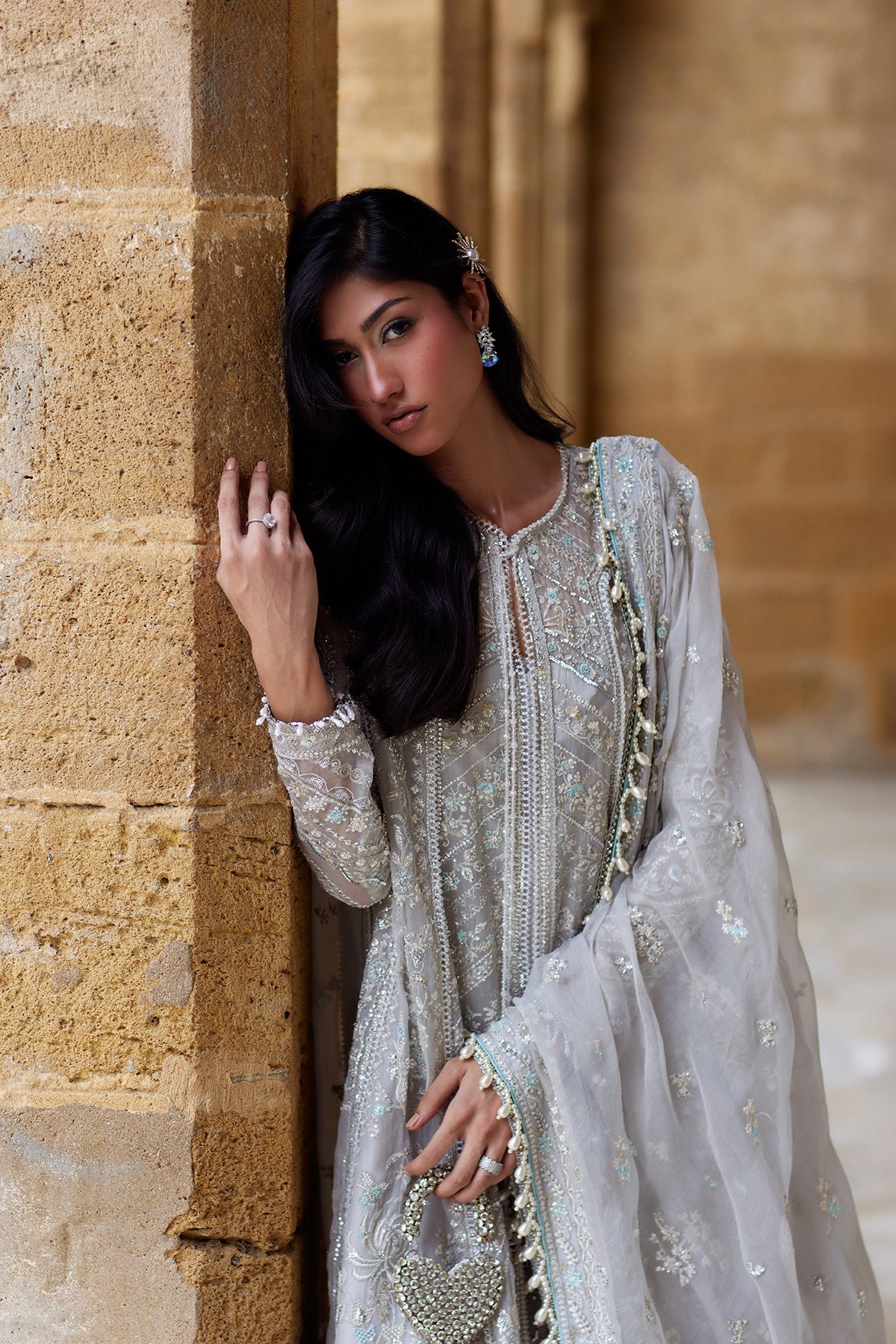 Afrozeh Qissa tonal embroidery panel detail