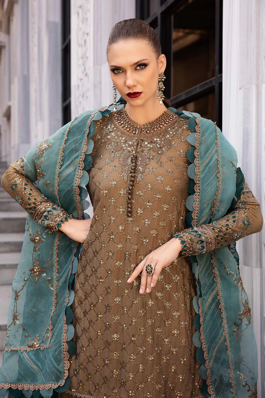 MARIA B | Sateen '24 | Embroidered Cotton Satin Suit | CST-808