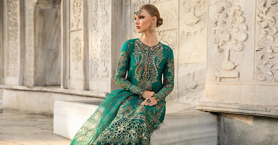 Buy MARIA B | Sateen '24 | Embroidered Cotton Satin Suit | CST-805 Pakistani Garara Suits online in the USA and UK with customization. Shop top brands like Maria B Wedding Dresses and trending Pakistani Wedding Dresses Birmingham. Find MARIA B Sale dresses stitched in UK, USA, Canada. RAZ RUYA women's clothing store offers luxury Pakistani designer brand clothing, bridal shop wear, and party outfits with fast delivery and top quality.