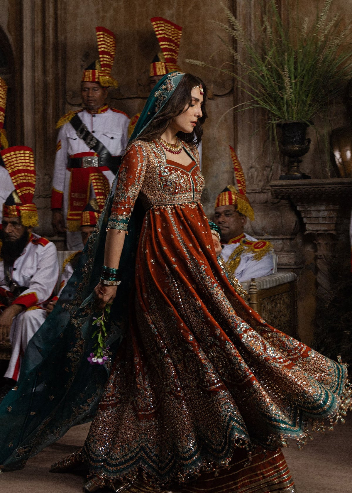 Hussain Rehar Zarin antique gold embroidered koti close-up