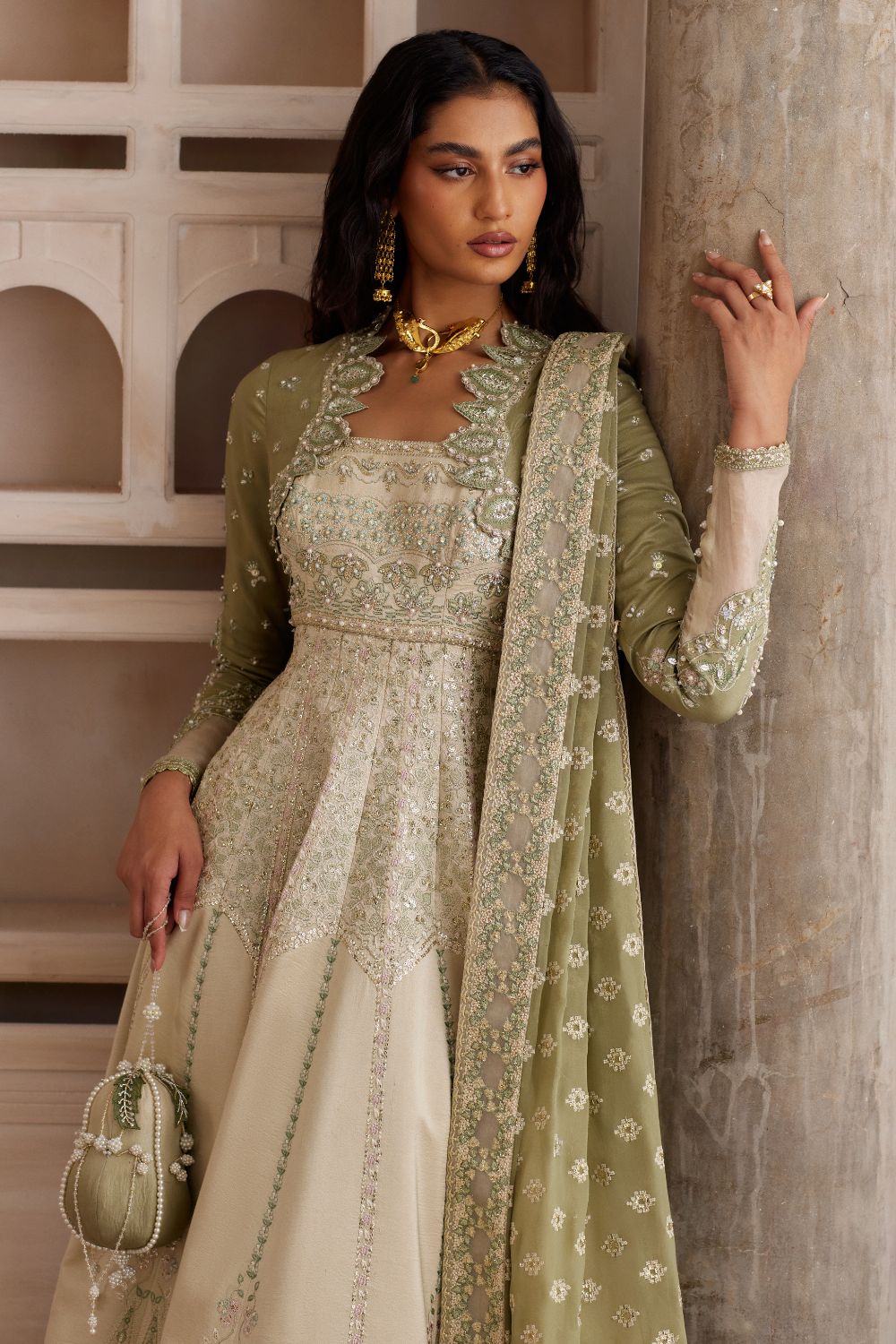 Soraya Lehr with crushed silk lehenga and chiffon dupatta