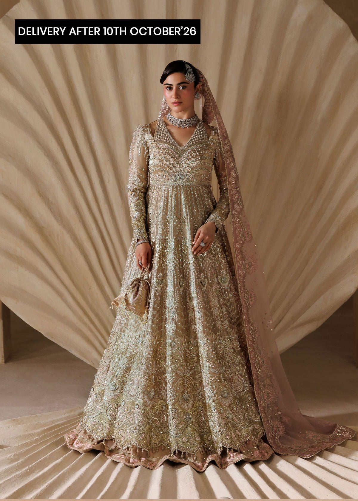 Sardinia Regalia rose gold and pink tissue bridal lehenga – Brides Edit'26