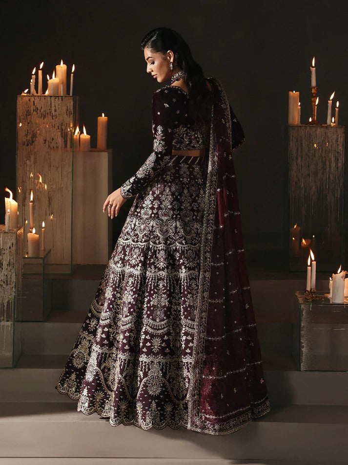 Premium embroidered velvet lehenga set with sequined bodice, raw silk panels & chiffon dupatta. Perfect for weddings, festive events & all-season luxury.