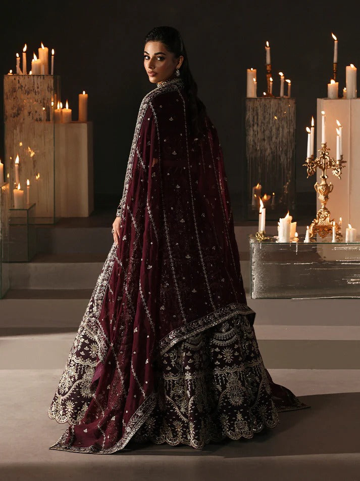 Premium embroidered velvet lehenga set with sequined bodice, raw silk panels & chiffon dupatta. Perfect for weddings, festive events & all-season luxury.