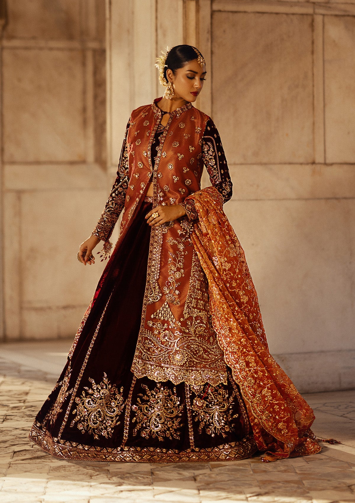 AIK Atelier Dastoor A2406 Pakistani velvet lehenga with net overlay