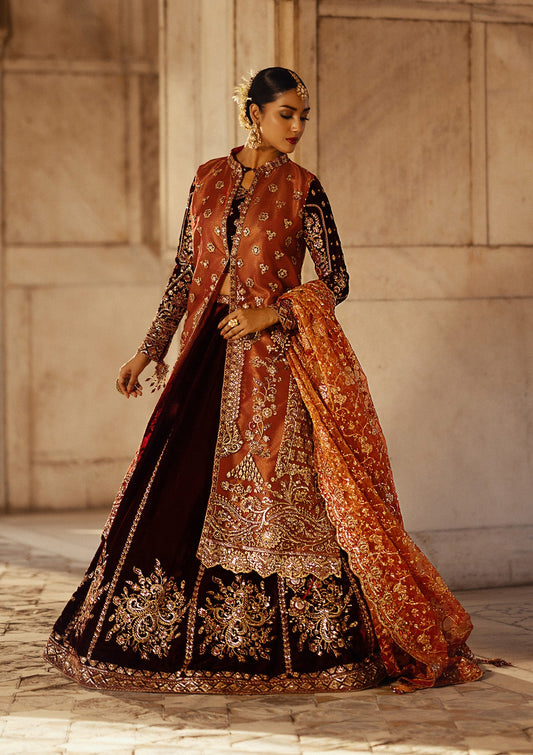 AIK Atelier Dastoor A2406 Pakistani velvet lehenga with net overlay