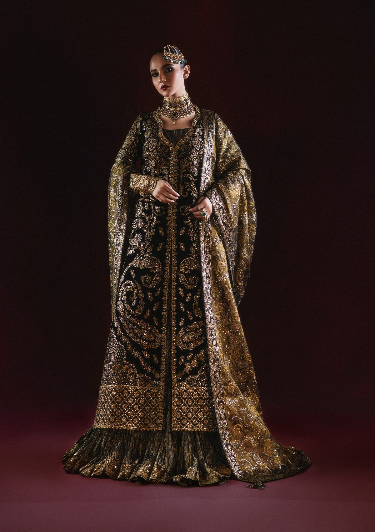 AIK Atelier Dastoor A2408 Pakistani black velvet formal with tissue dupatta