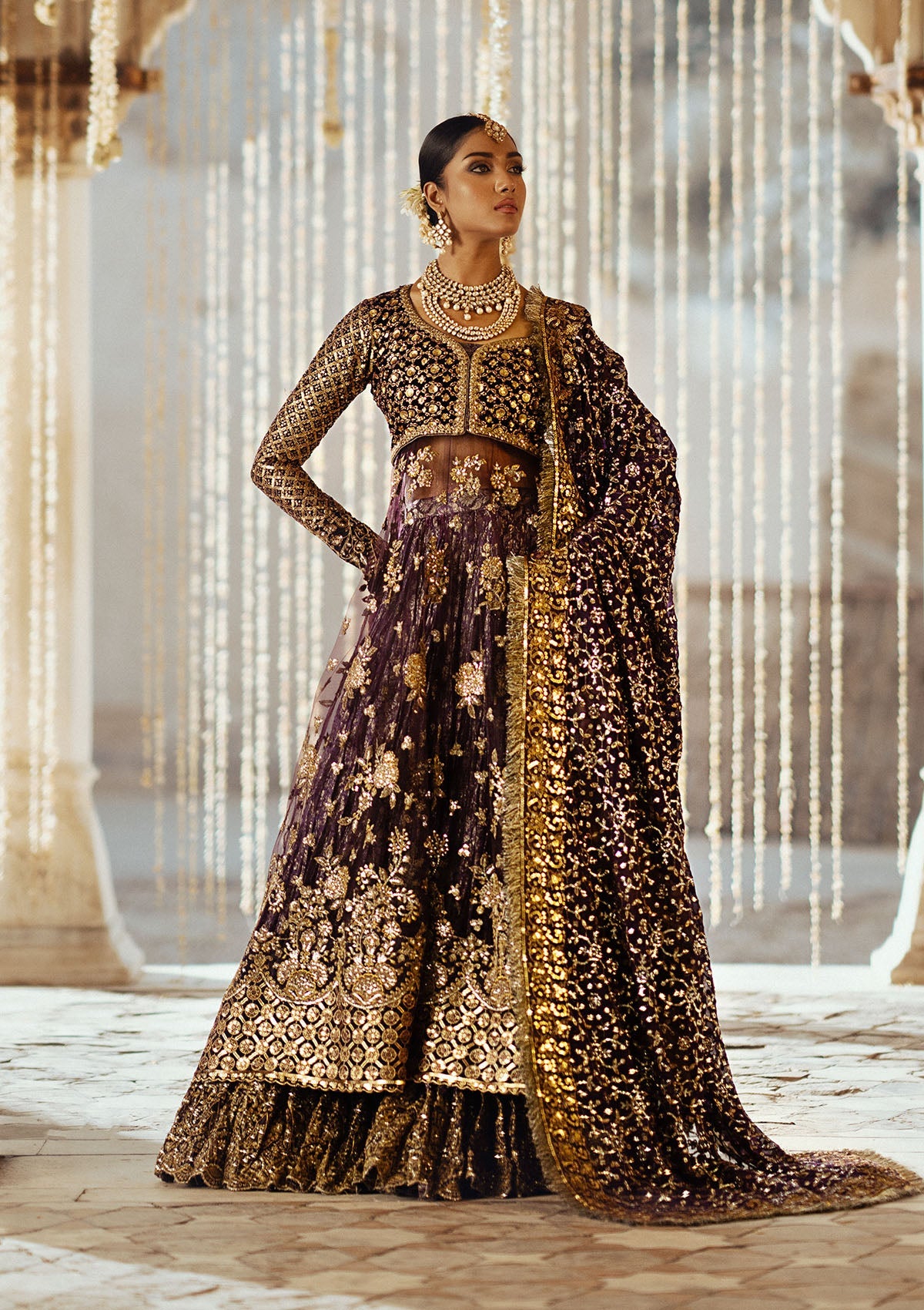 AIK Atelier Dastoor Look A2410 purple velvet and net formal with sitara embroidery