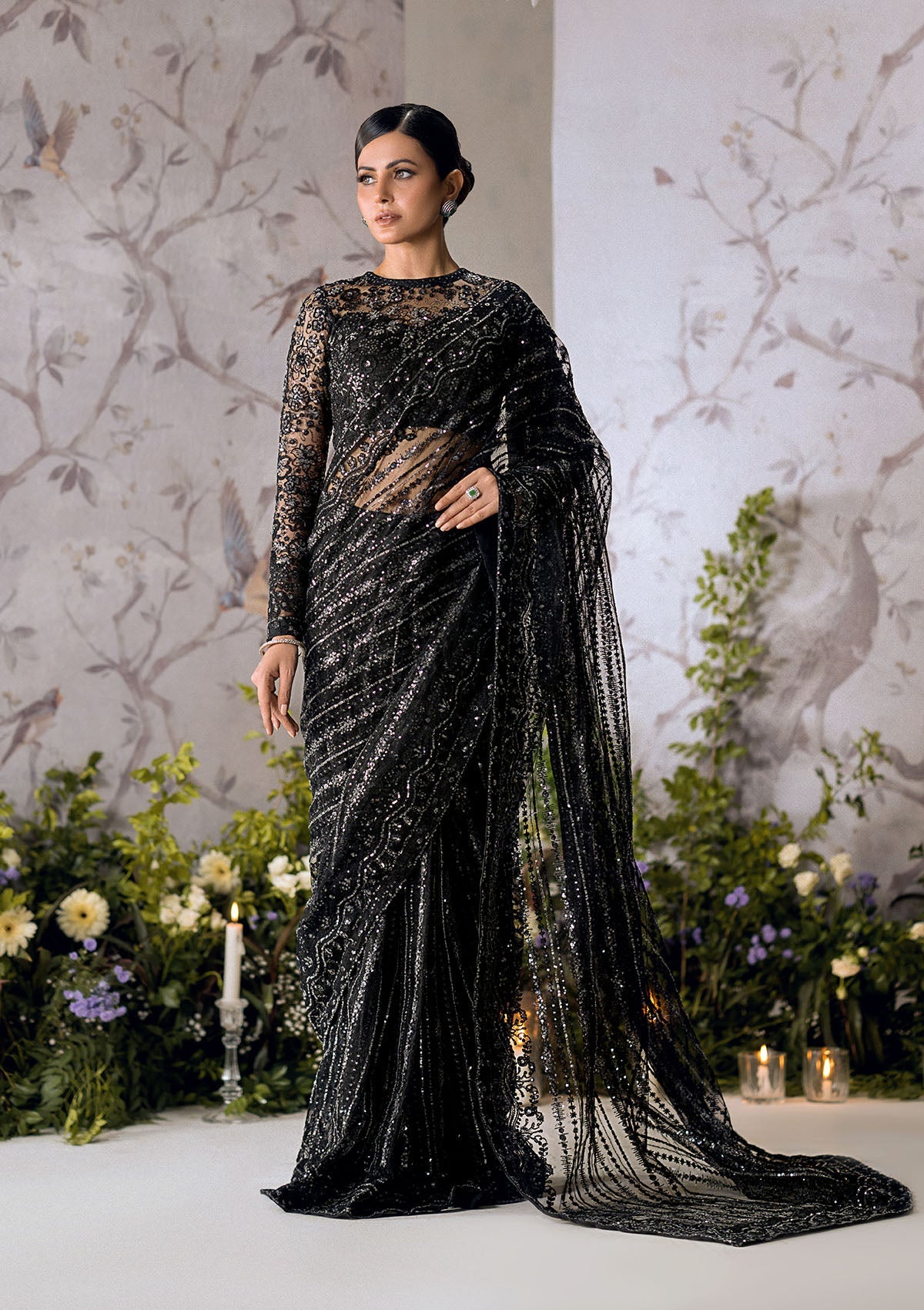 AIK Atelier Sari Edit Look A2305 black embroidered net sari