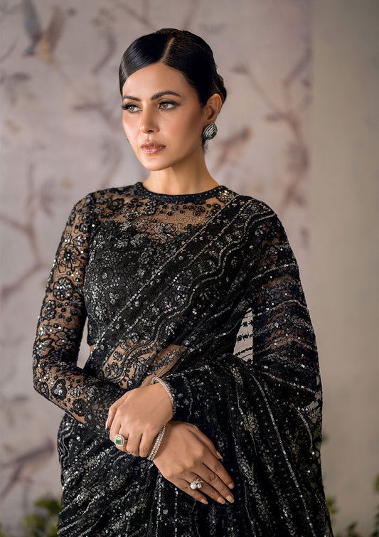 AIK Atelier Sari A2305 Pakistani black party wear saree with sequins