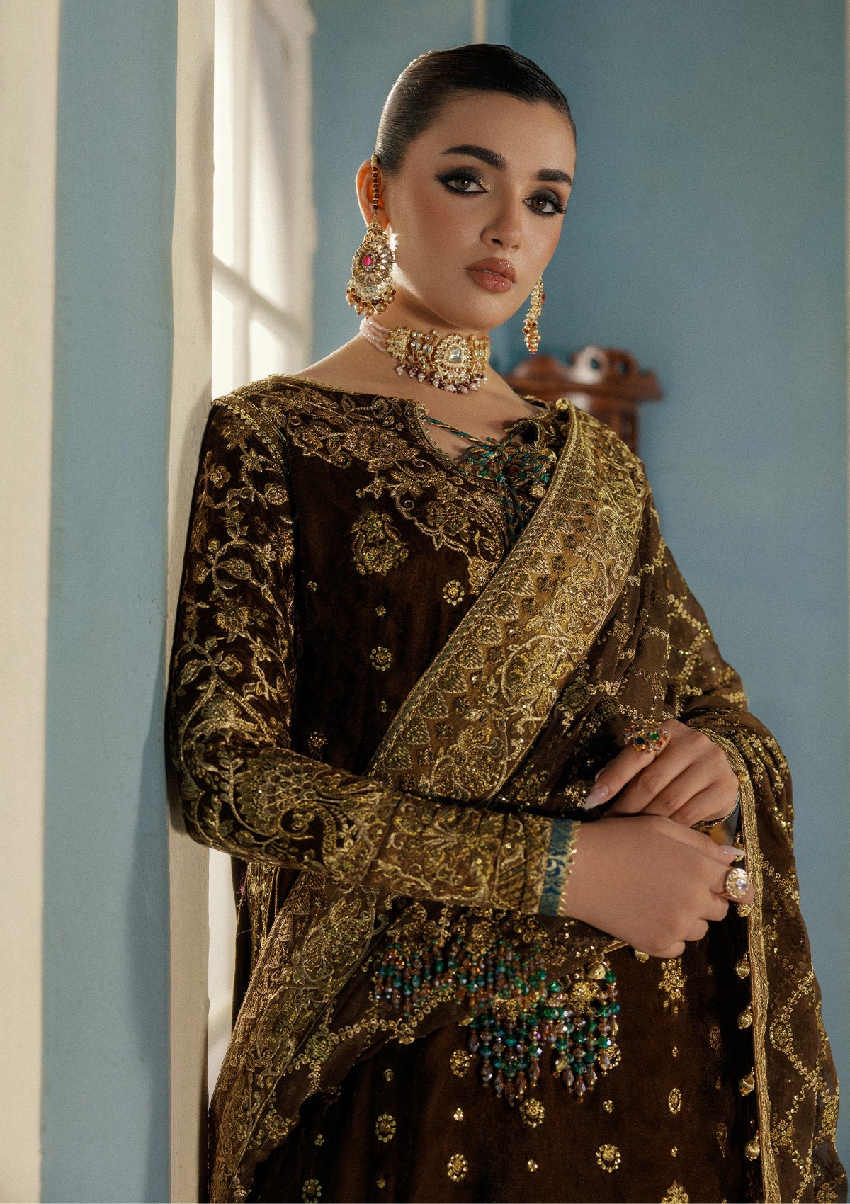 AIK Atelier Udaipur A2501 Pakistani velvet suit with chiffon dupatta