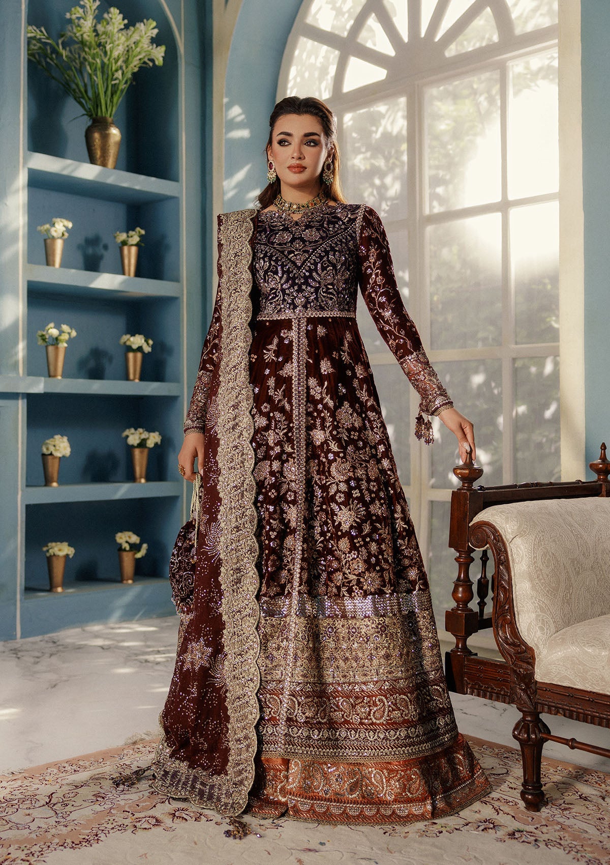 AIK Atelier Udaipur Look A2503 plum embroidered velvet panelled formal