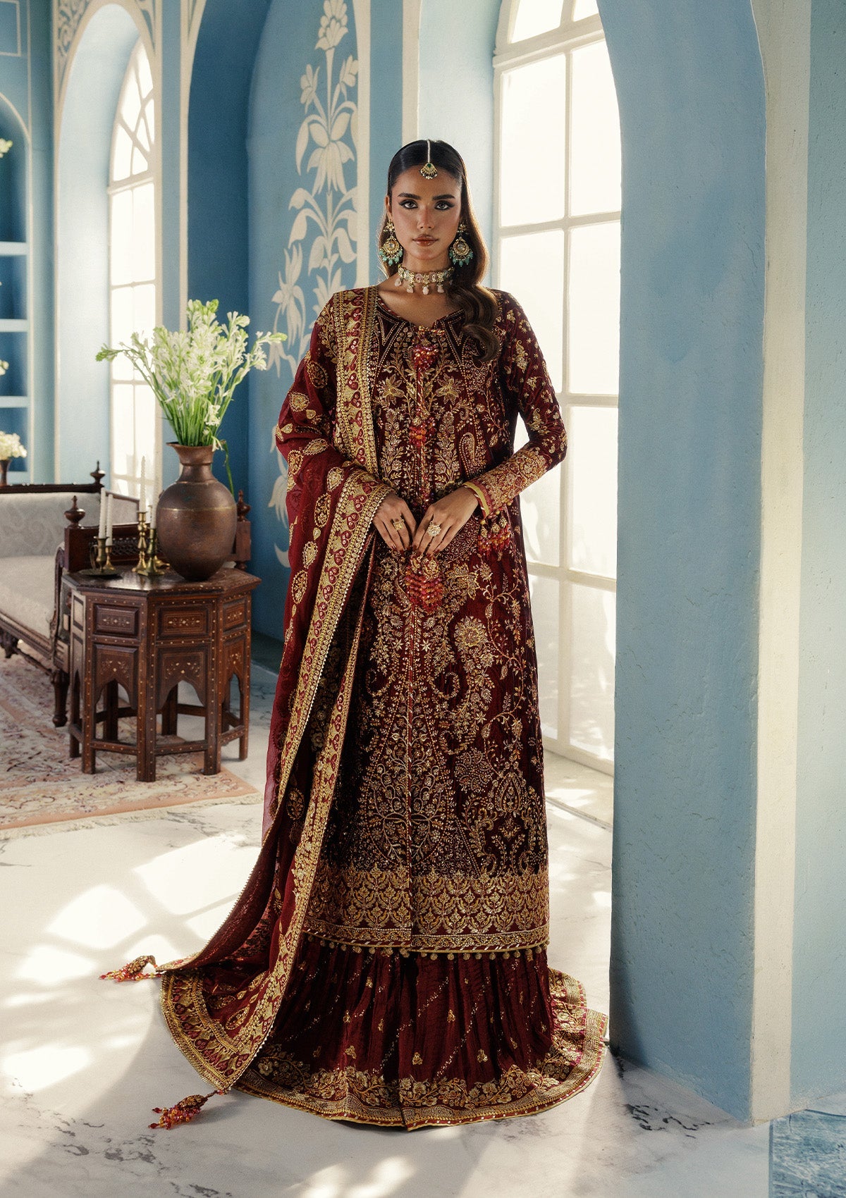 AIK Atelier Udaipur Look A2505 ruby red embroidered velvet formal