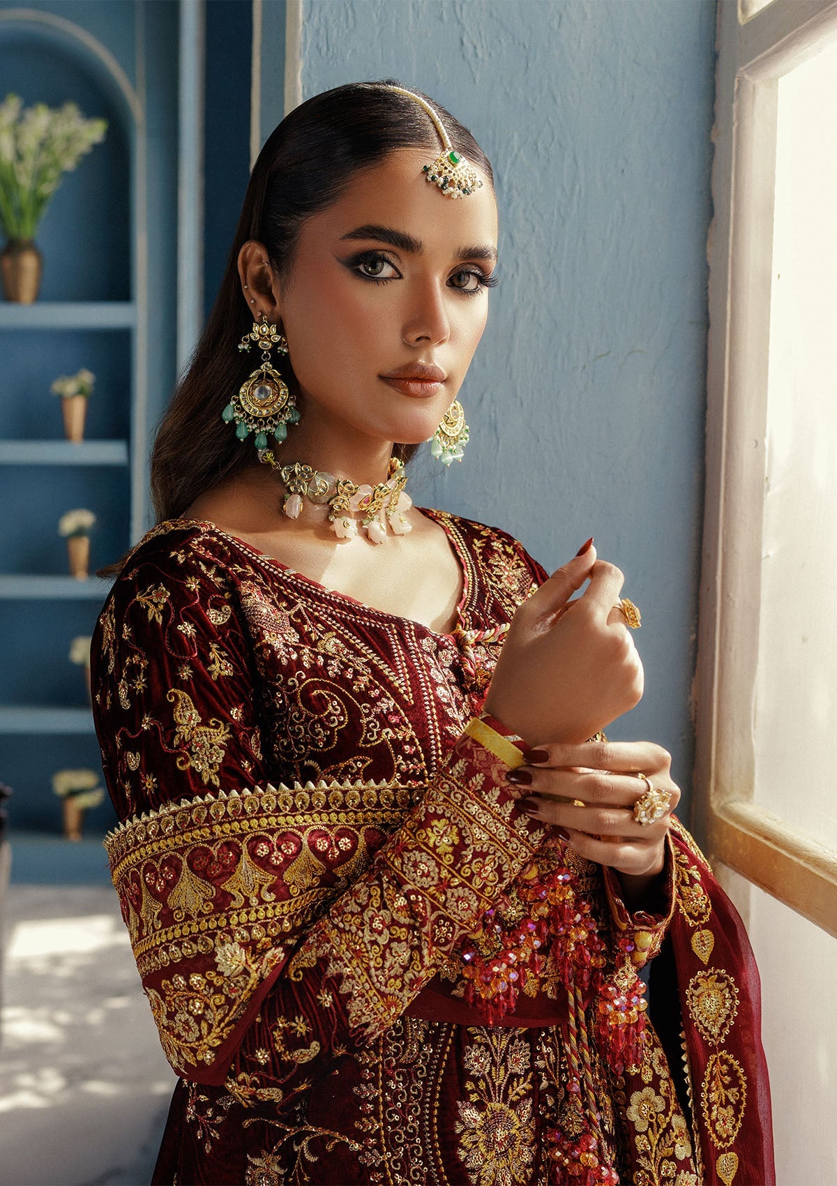 AIK Atelier Udaipur A2505 Pakistani red velvet suit with chiffon dupatta