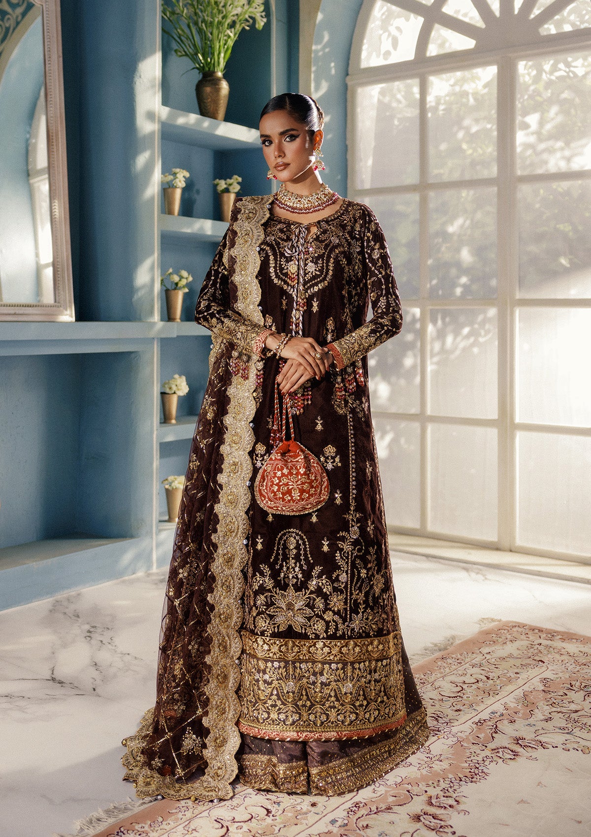 AIK Atelier Udaipur Look A2506 dark brown embroidered velvet formal