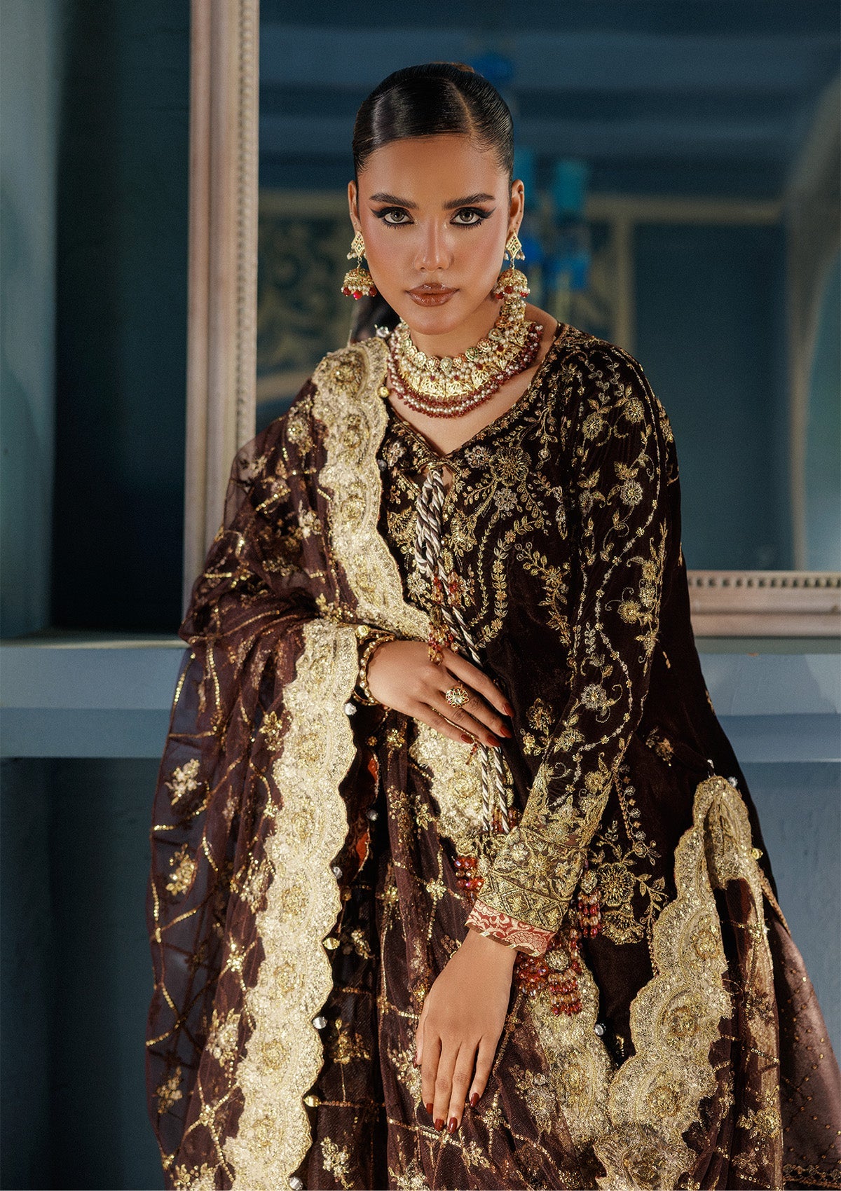 AIK Atelier Udaipur A2506 Pakistani velvet suit with net dupatta