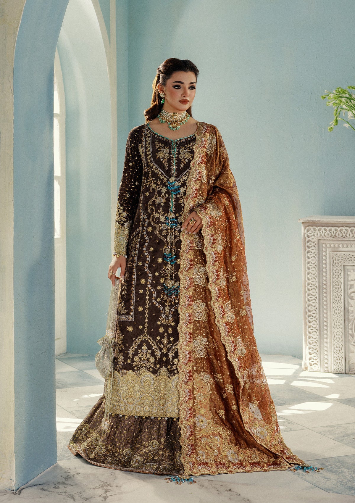 AIK Atelier Udaipur Look A2507 grey embroidered velvet formal