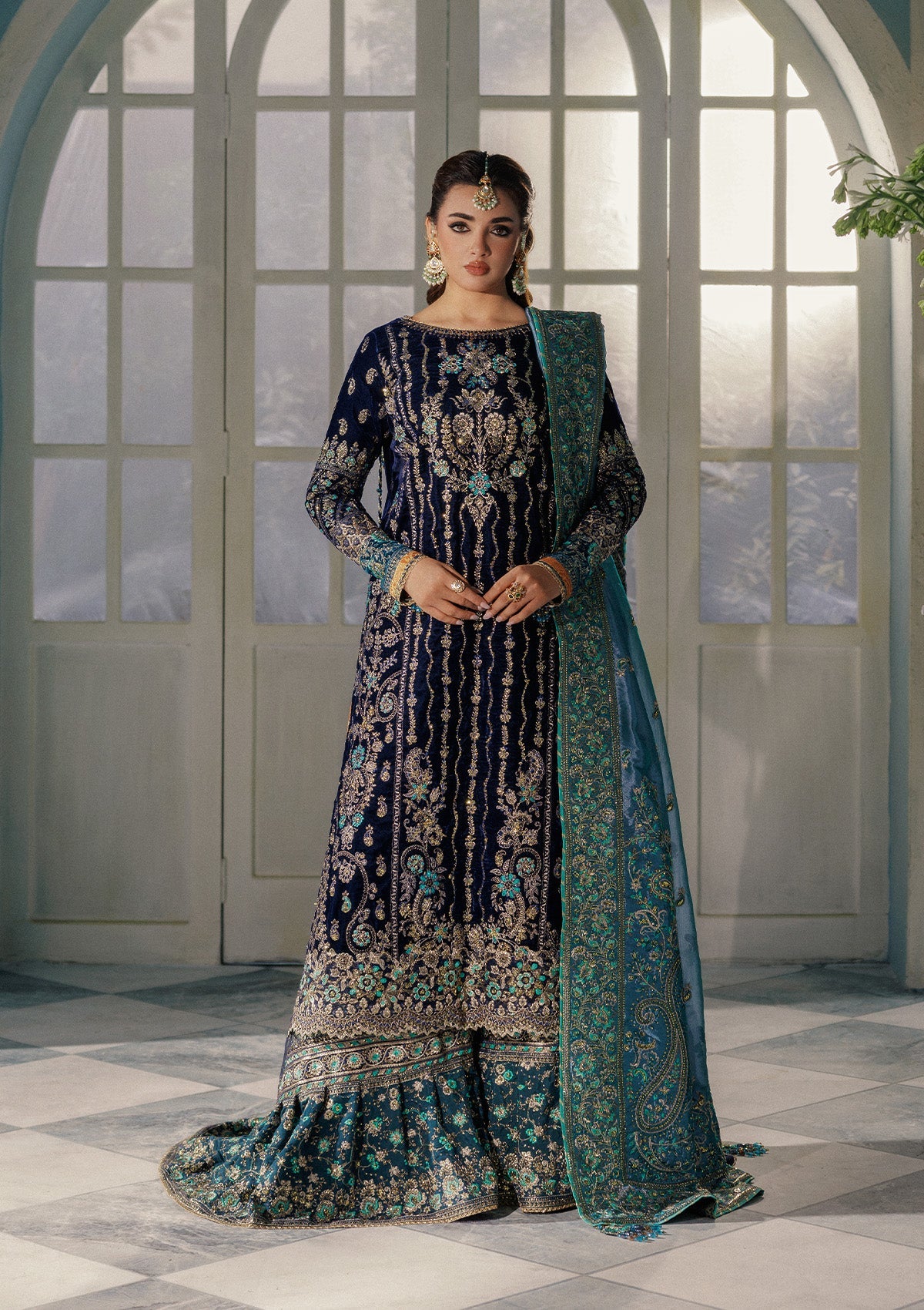 AIK Atelier Udaipur Look A2510 dark blue embroidered velvet formal