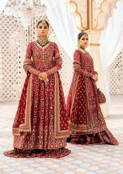 Elegant embroidered chiffon ensemble with embellished bodice, organza and silk neckline finishing, jamawaar pants, and chiffon dupatta. Styled as kalidaar frock with crushed sharara or angrakha with skirt.