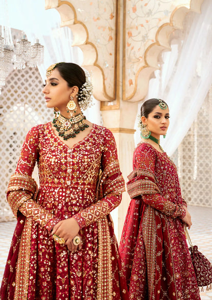 Elegant embroidered chiffon ensemble with embellished bodice, organza and silk neckline finishing, jamawaar pants, and a chiffon dupatta. Styled as kalidaar frock with crushed sharara or angrakha with skirt.