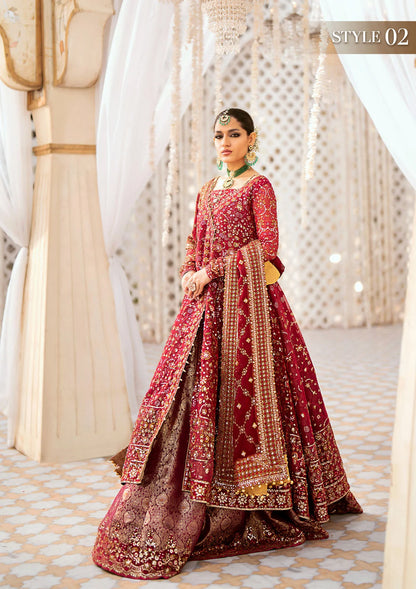Elegant embroidered chiffon ensemble with embellished bodice, organza and silk neckline finishing, jamawaar pants, and a chiffon dupatta. Styled as kalidaar frock with crushed sharara or angrakha with skirt.