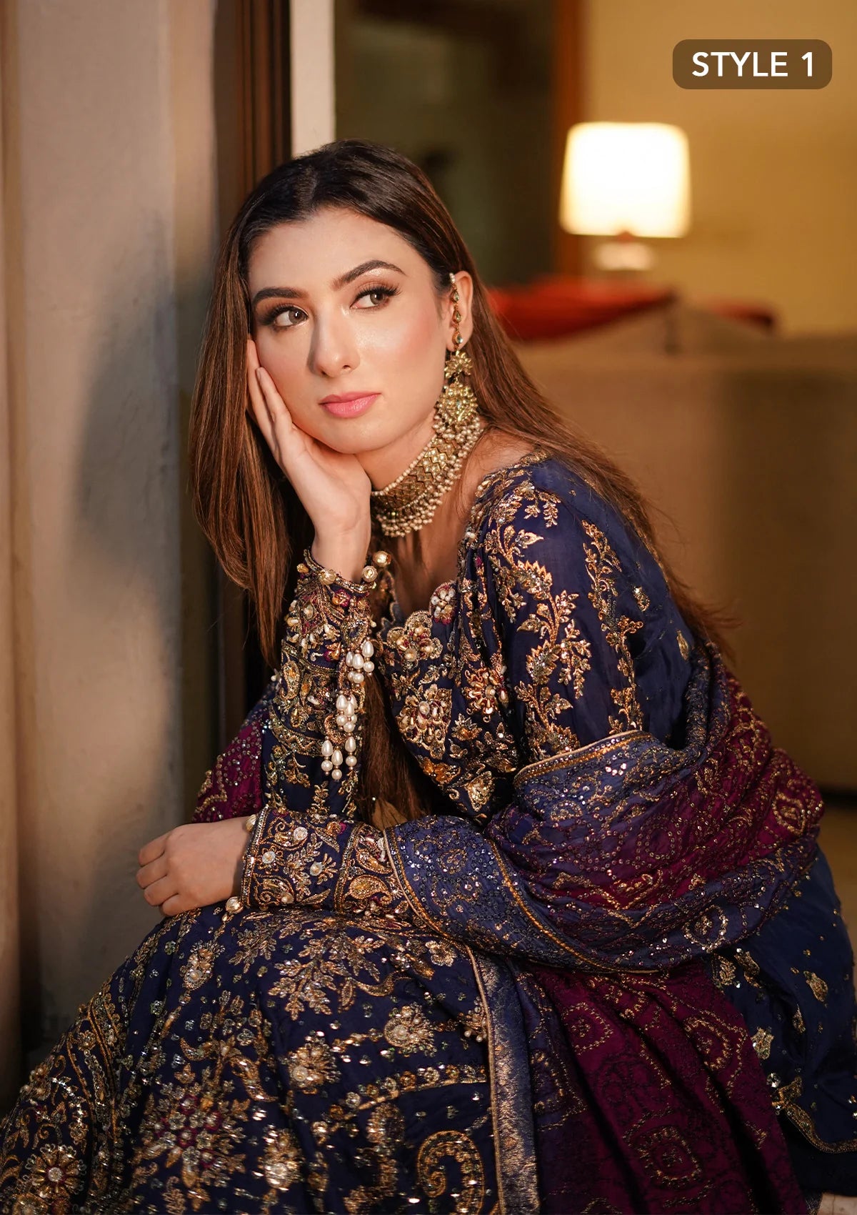 Luxurious medium silk outfit with rich embroidery, organza borders, jamawaar pants, and an embroidered silk dupatta. Styled as gharara or izhaar pants.