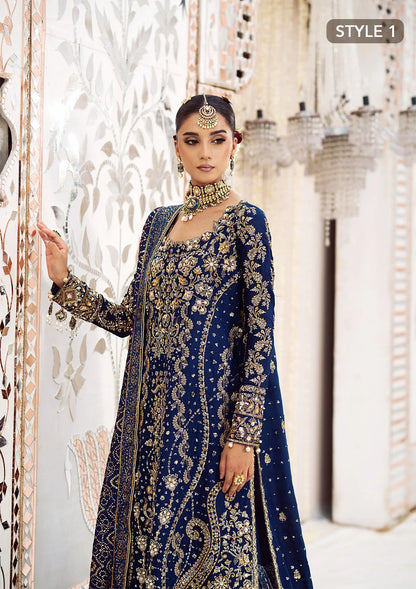 Luxurious medium silk outfit with rich embroidery, organza borders, jamawaar pants, and an embroidered silk dupatta. Styled as gharara or izhaar pants.