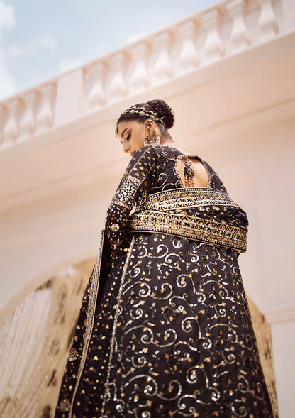 Elegant khaadi net ensemble with embellished organza borders, masoori silk pants, and chiffon dupatta. Styled as long shirt with gharara or crushed frock style.