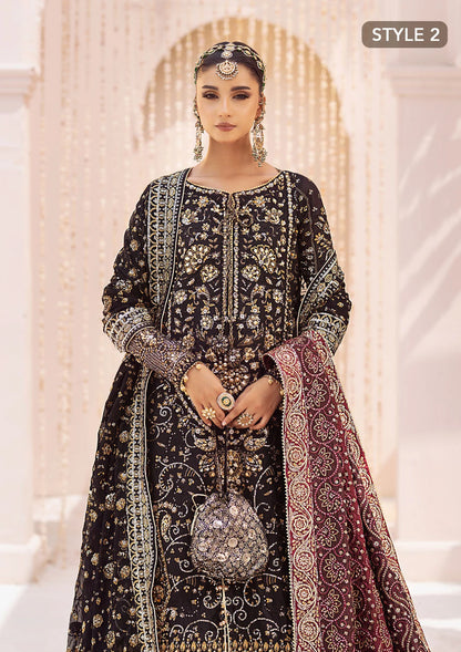 Elegant khaadi net ensemble with embellished organza borders, masoori silk pants, and chiffon dupatta. Styled as long shirt with gharara or crushed frock style.