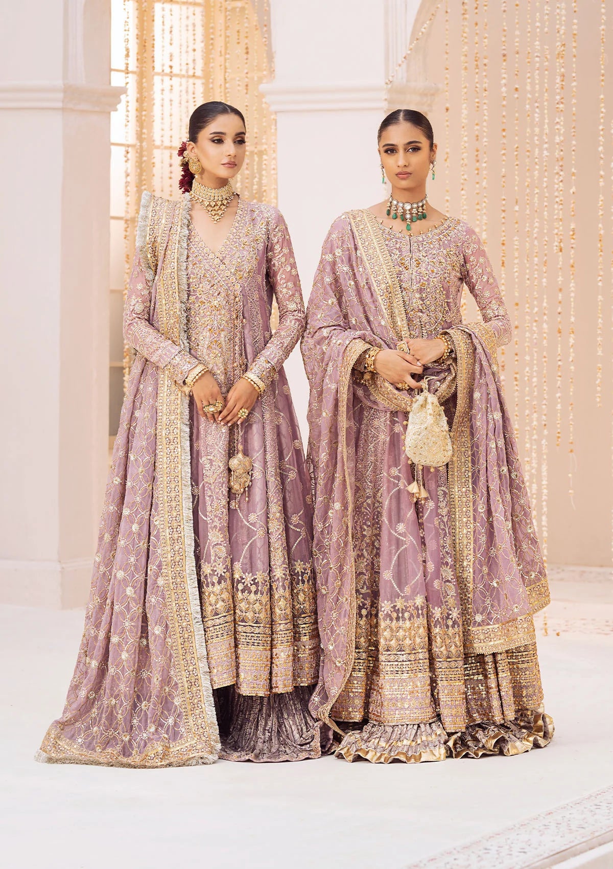 Luxury embroidered chiffon outfit with organza neckline, jamawaar pants and chiffon dupatta, styled as angrakha sharara or kalidaar crushed frock.!