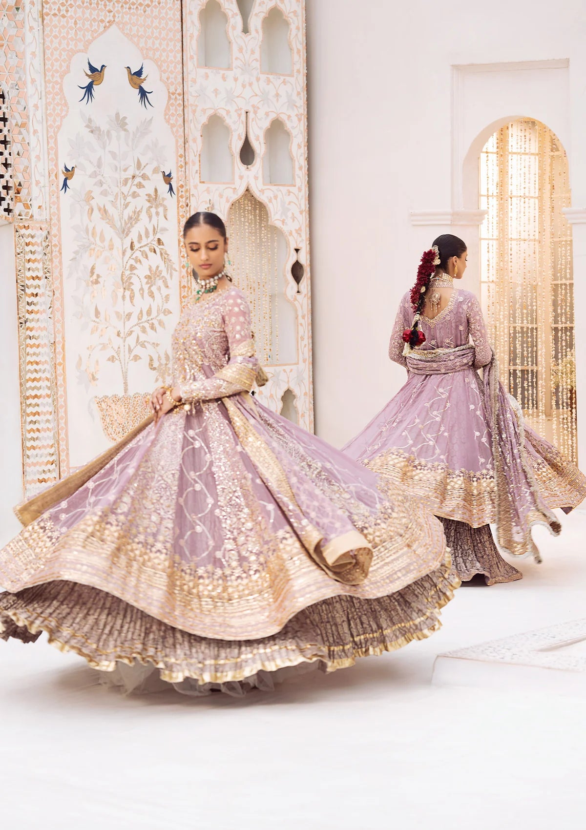 Luxury embroidered chiffon outfit with organza neckline, jamawaar pants and chiffon dupatta, styled as angrakha sharara or kalidaar crushed frock.!