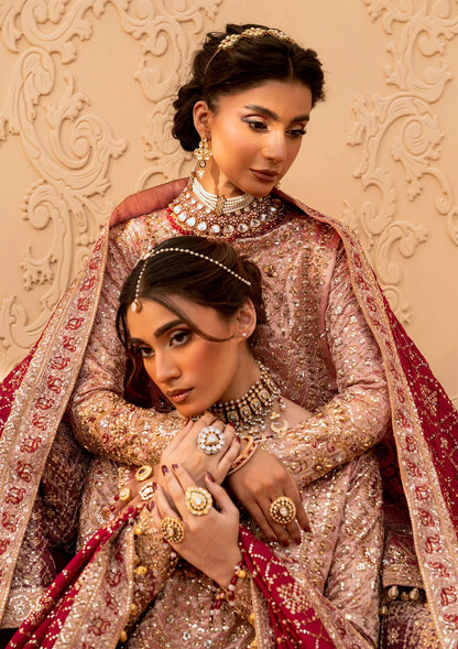 Elegant tissue ensemble with rich embroidery, embellished borders, jamawaar pants, and a silk dupatta. Styled as a long shirt with gharara or izaar pants.
