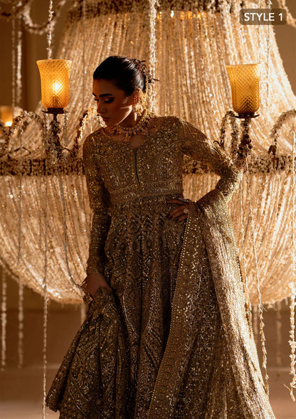 Exquisite embroidered net ensemble with embellished bodice, organza borders, jamawaar pants, and an embroidered net dupatta. Styled as kalidar with crushed skirt or kurti with lehnga.