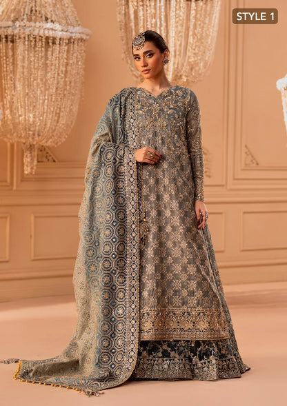 Elegant embroidered net ensemble with embellished bodice, organza borders, masoori silk pants, and a chiffon dupatta. Styled as a side-slit shirt with crushed frock or open-front shirt with skirt.