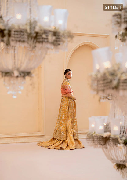 Graceful khaadi net ensemble with embellished organza neckline, embroidered jamawaar pants, and a chiffon dupatta. Styled with farshi gharara or crushed sharara for festive elegance.