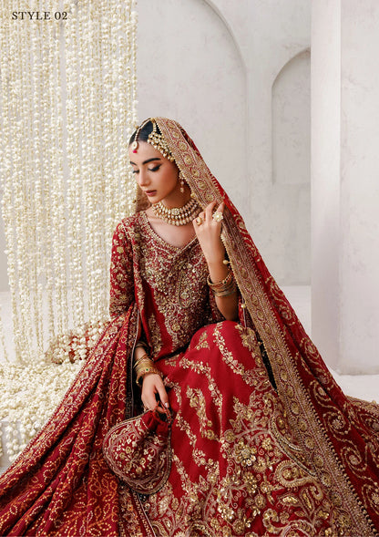 Graceful khaadi net ensemble with embellished neckline, detailed hem patches, organza borders, masoori silk pants, and a chiffon dupatta. Styled as a long shirt with farshi gharara or Hyderabadi shirt with churi pajama.