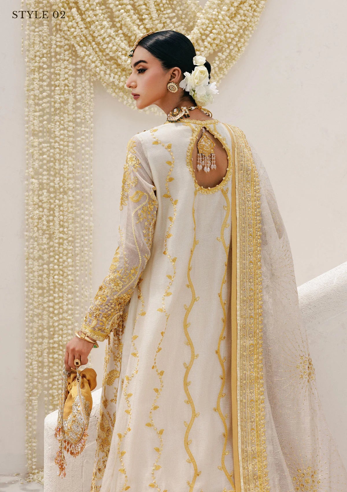 Regal khaadi net ensemble with embellished panels, organza borders, jamawar pants, and embroidered dupatta. Styled as Hyderabadi shirt with farshi gharara or long shirt with sharara.