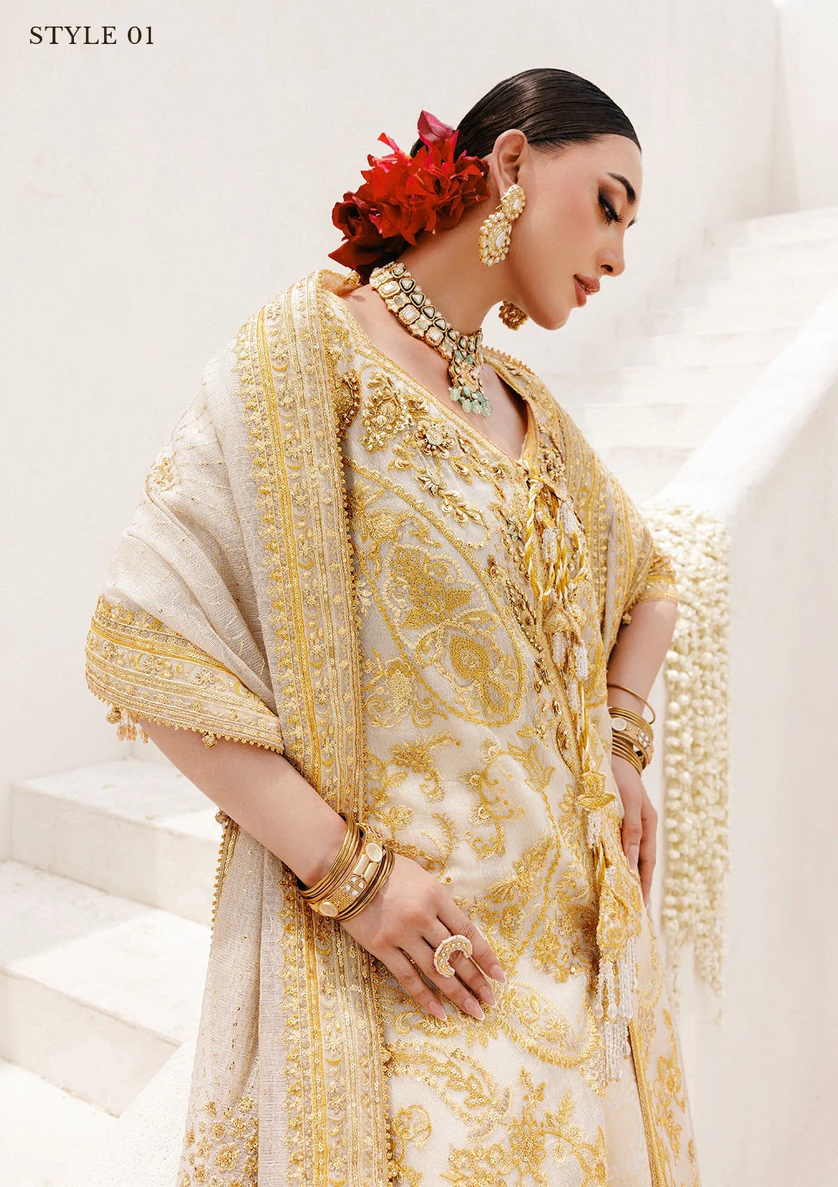 Regal khaadi net ensemble with embellished panels, organza borders, jamawar pants, and embroidered dupatta. Styled as Hyderabadi shirt with farshi gharara or long shirt with sharara.