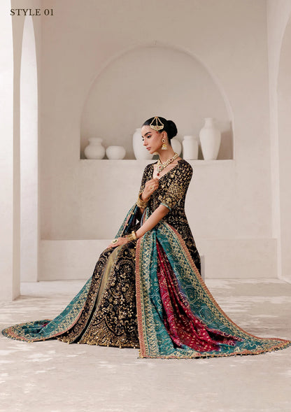 Elegant embroidered chiffon ensemble with embellished bodice, organza borders, masoori silk pants, and a medium silk dupatta. Styled as kalidar open front with sharara or koti kalidar with straight pants.