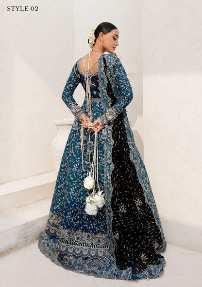 Elegant khaadi net ensemble with embellished bodice, organza and silk neckline finishing, masoori silk pants, and chiffon dupatta. Styled as angrakha with sharara or kalidar with skirt.