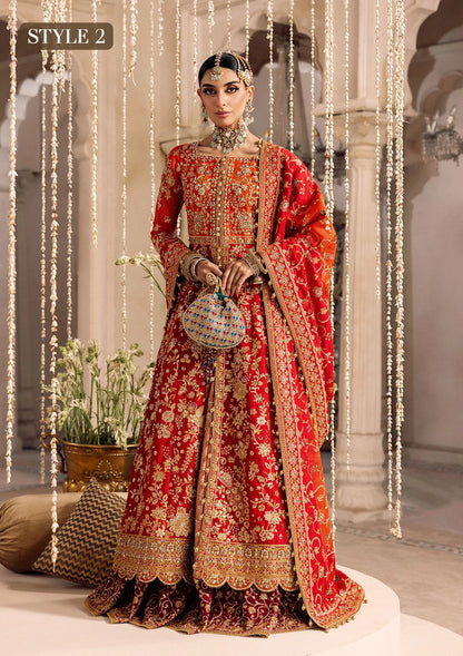 Shop red-orange silk embroidered dress with Kataan shirt, Masoori pants & dupatta. Features kоти kalidar & open front styles—perfect for festive wear.