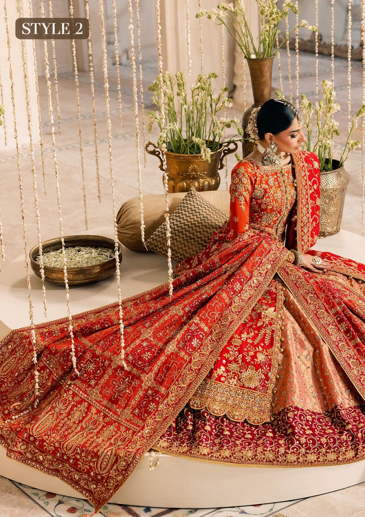 Shop red-orange silk embroidered dress with Kataan shirt, Masoori pants & dupatta. Features kоти kalidar & open front styles—perfect for festive wear.